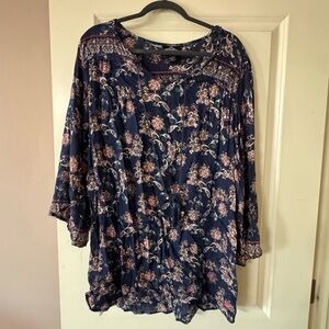 Angie Navy Floral Tunic Top